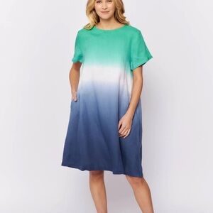 Alessandra Olivia Dress Dip Dye Linen Pockets Size Medium